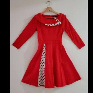 I Hot 1950  Vintage Inspired style Red Black White Button Zip Up Polka Dot Dress